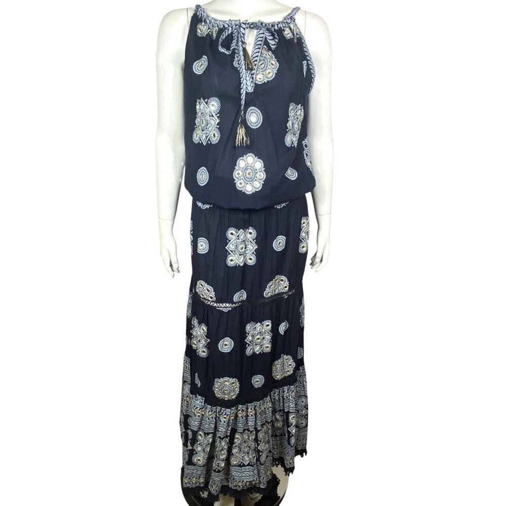 Ruby Yaya Maxi Dress Womens Size L Sleeveless Embellished Tiered Boho Flowy